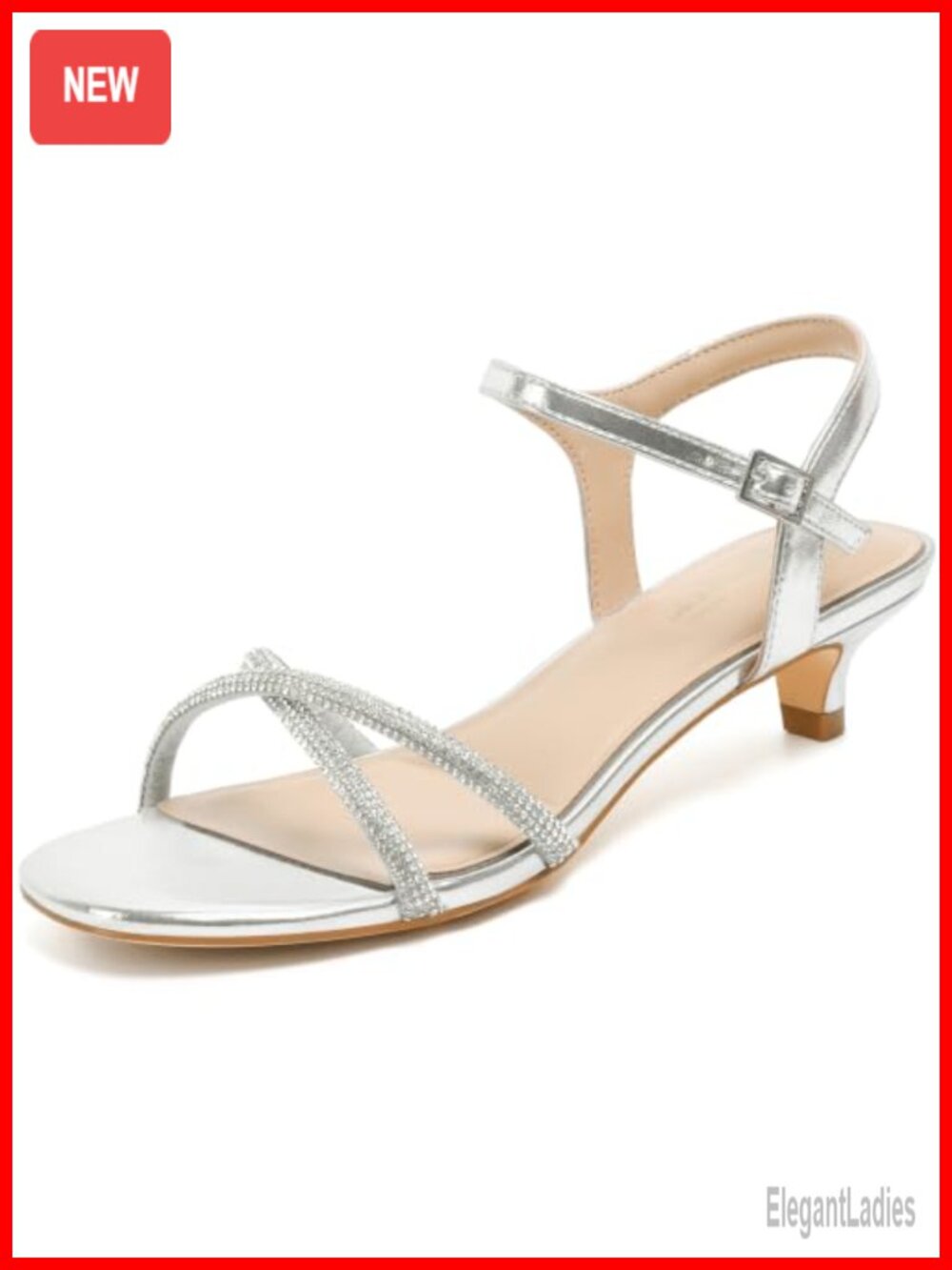 Strappy Kitten Heel Sandals Rhinestone Ankle Strap Round Toe Party Prom